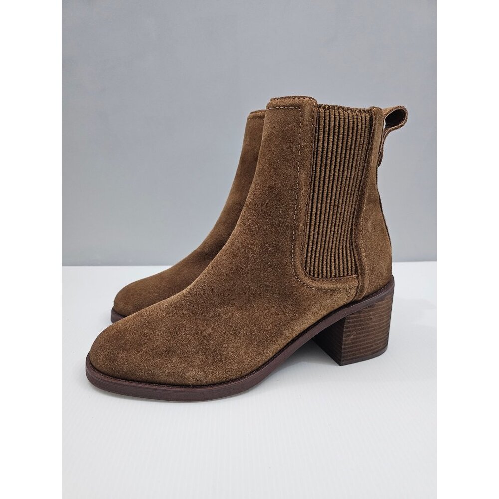 Clarks Chamberly Top Ankle Boot Womens 10 Tan Suede Chelsea Block Heel NEW